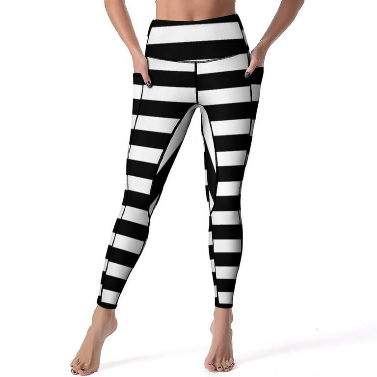 Retro Striped Yoga Pants Black White Stripes Halloween Leggings