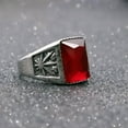 thumbnail image 5 of K-KED Simple Fashion Delicate Jewelry Mens Stainless Steel Maple Leaf Black and Red Onyx Ring-9-Gold/Red, 5 of 8