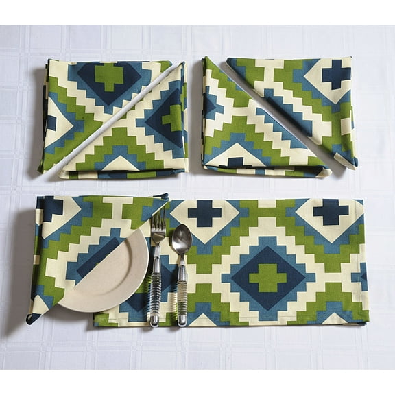 In-Sattva Home 100% Cotton Bohemian Print and Pattern Soft Feel Table Napkin Set; Ideal for Family, Get-together, Parties, Holidays; Set of 6; 20 X 20; Grn