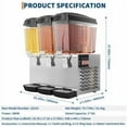 thumbnail image 3 of 3 Tank 54L Commercial Beverage Dispenser, 3 X18L Capacity, 380W Powerful Cooling, 14.26 Gal Stainless Steel Juice Dispenser with Thermostat Control, 380W Cold Drink Machine for Ice Tea Restaurant Bar, 3 of 8