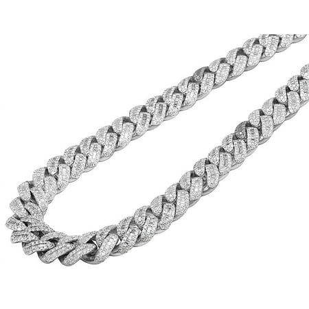 12MM Baguette Diamond Miami Cuban Chain 10K White Gold 22.2CT-18"