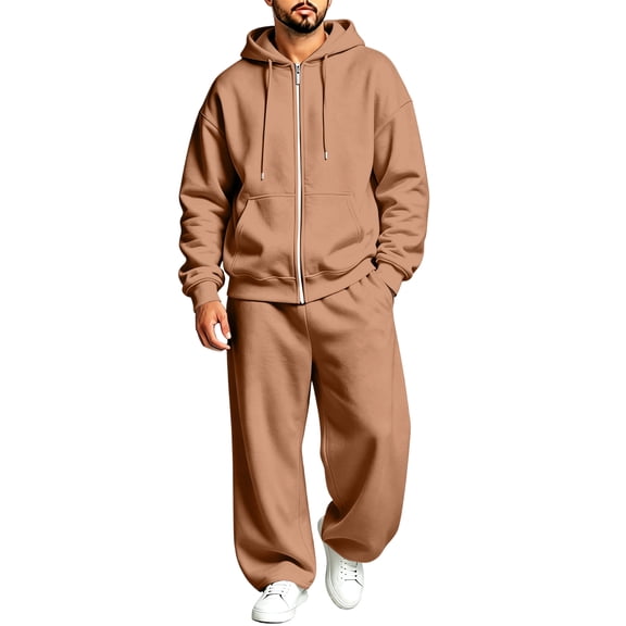 Men's 2 Piece Sweatsuit Set Full Zip Hoodie Jacket and Loose Sweatpants, Casual Fall Streetwear Outfit with Drawstring Hood Pockets Tracksuit, 3XL