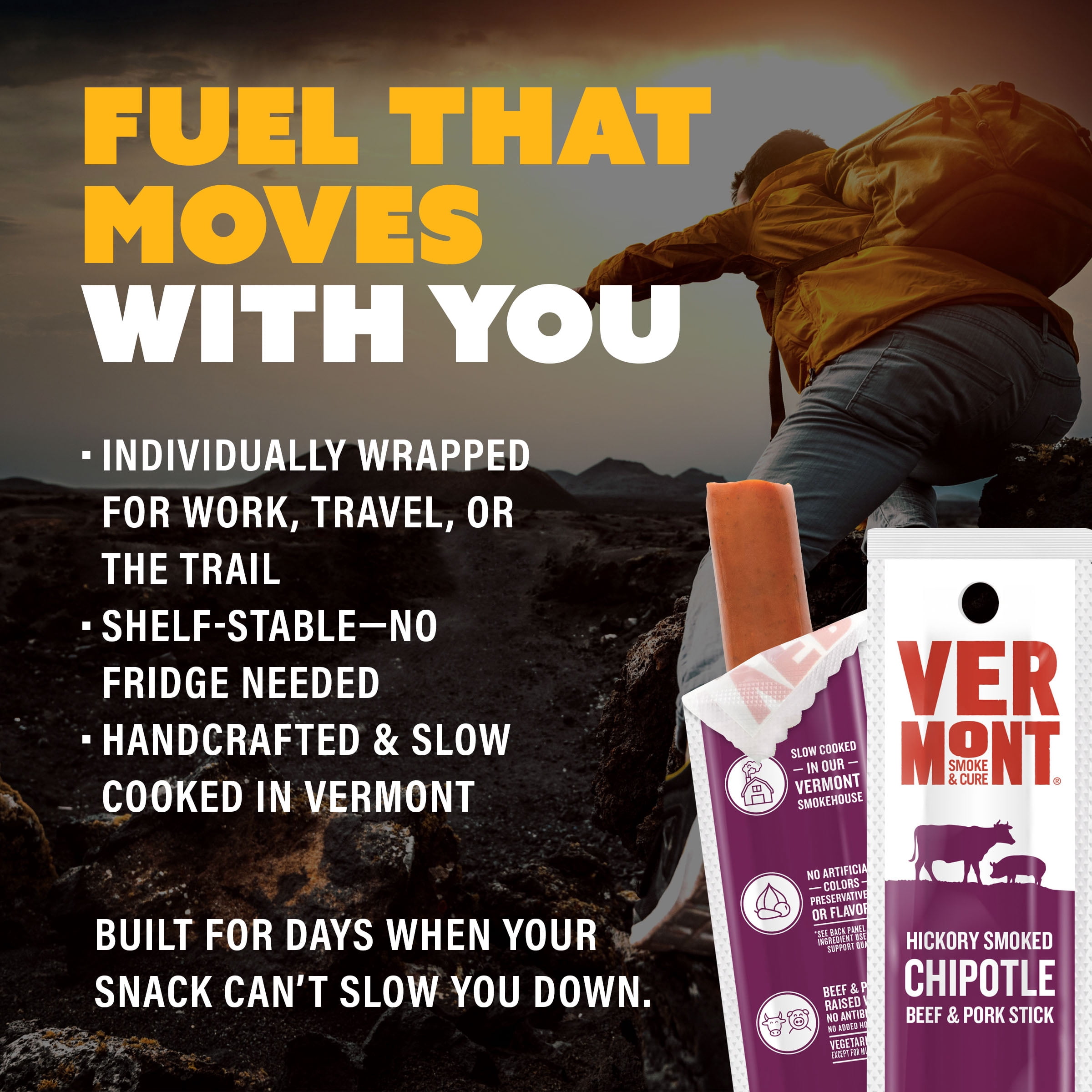 Vermont Smoke & Cure Smoked Chipotle Beef and Pork Sticks 1oz Individually Wrapped Protein Snacks 24Ct