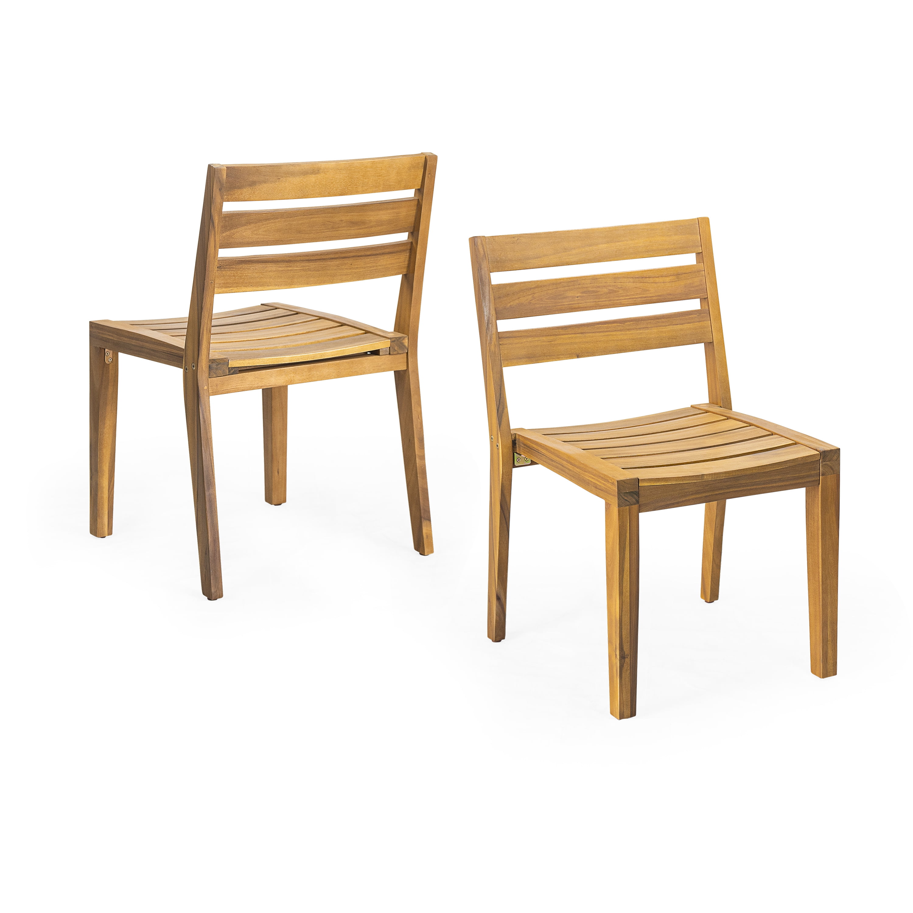 Dining Side Chair Set of 2, Outdoor Acacia Wood Teak Finish Chair for Patio Garden, Teak