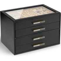 4 Layer Jewelry Box for Women, Glass Lid Jewelry Organizer with 4 Drawers for Necklaces Rings Earrings Bracelets - Black