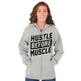 thumbnail image 4 of Hustle Before Muscle Inspiring Gym Unisex Fleece Graphic Zip Up Hoodie Brisco Brands 4X, 4 of 5
