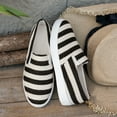 thumbnail image 6 of Black Womens Canvas Flat Shoes Slip On Striped Print Casual Round Toe Comfortable Moccasins Loafers Size 36, 6 of 8