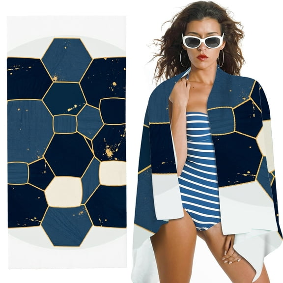 RKSupls Geometric Navy Gold Microfiber Beach Towel, Extra Large Quick Dry Lightweight Absorbent Towel for Travel Swimming Camping, Soft Super Absorbent- 30x60 in