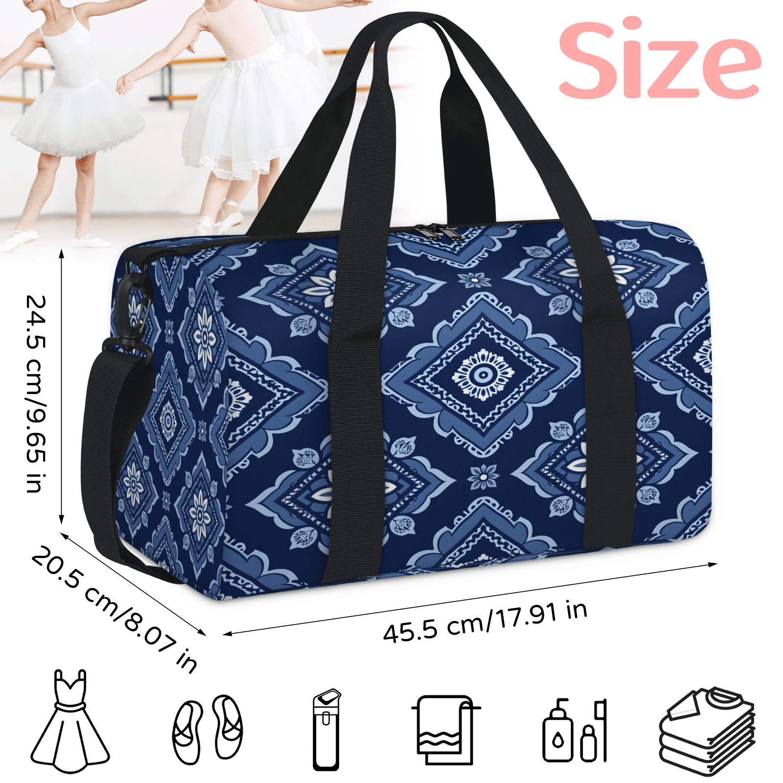 Herdesigns Modern Floral Geometric Travel Duffle Bag Sports Yoga Weekender Overnight Carry on Workout Bags Lightweight Waterproof Gym Tote Bag for Women Vintage