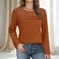 thumbnail image 4 of FRSASU Waffle Knit Tops Women Lace Crew Neck Long Sleeves Shirts Dressy Casual Blouses Basic Orange, 4 of 5