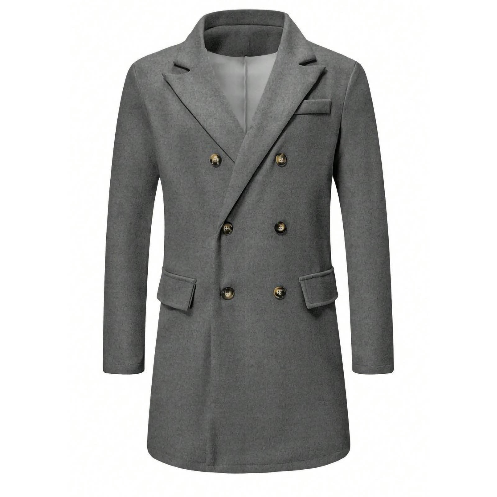 Turilly Double-breasted Warm Woolen Cloth Jacket Long Coat Solid