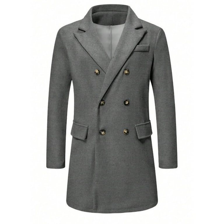 Lcziwo Men's Wool Blend Trench Coat Notched Collar Double-Breasted
