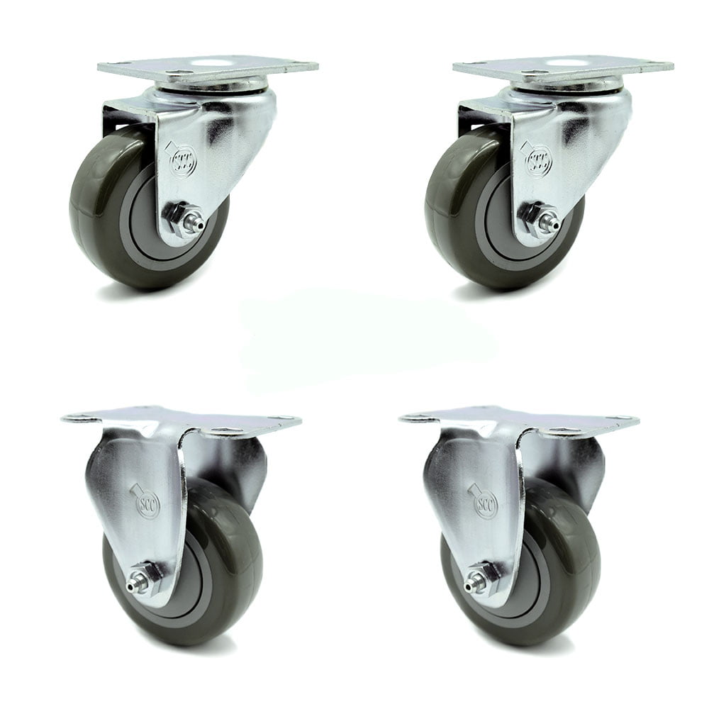3" 350-lb-Capacity All-Steel Wide Wheel Swivel Top Plate Casters 4-Pc 