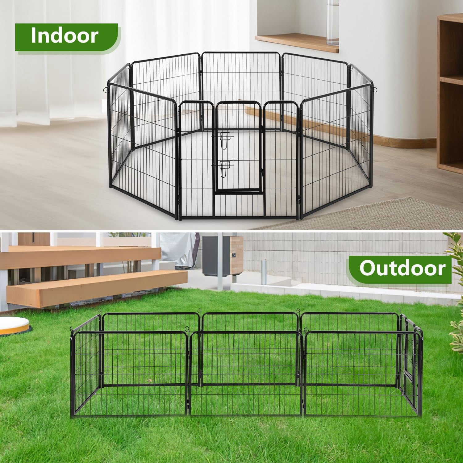 Dkelincs Heavy Duty Dog Playpen 8 Panel 40" Folding Metal Dog Exercise Pen Indoor Outdoor Dog Fence Dog Crate Cage with Door, Black