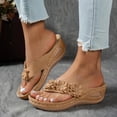 thumbnail image 2 of DXOUPM Womens Sandals Platform Wedge Flip Flops with Floral Rhinestones Slip Sandals Going Out, 2 of 3