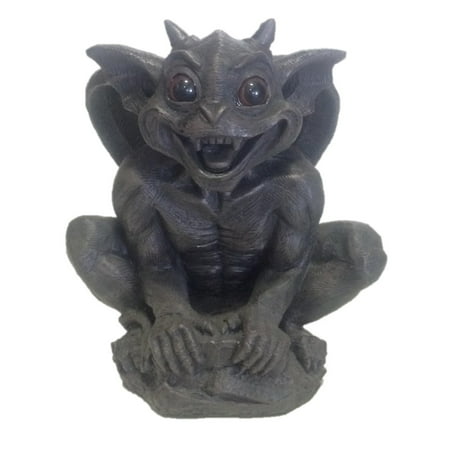 Homestyles Gargiggles Father "Boris" Gargoyle Perched on a Rock with SOLAR Light Glowing Red Eyes Gothic Garden and Holiday Statue Decoration 10"H