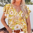 thumbnail image 3 of Blusa de verano amarilla con cuello en V y manga corta para mujer, 3 of 5