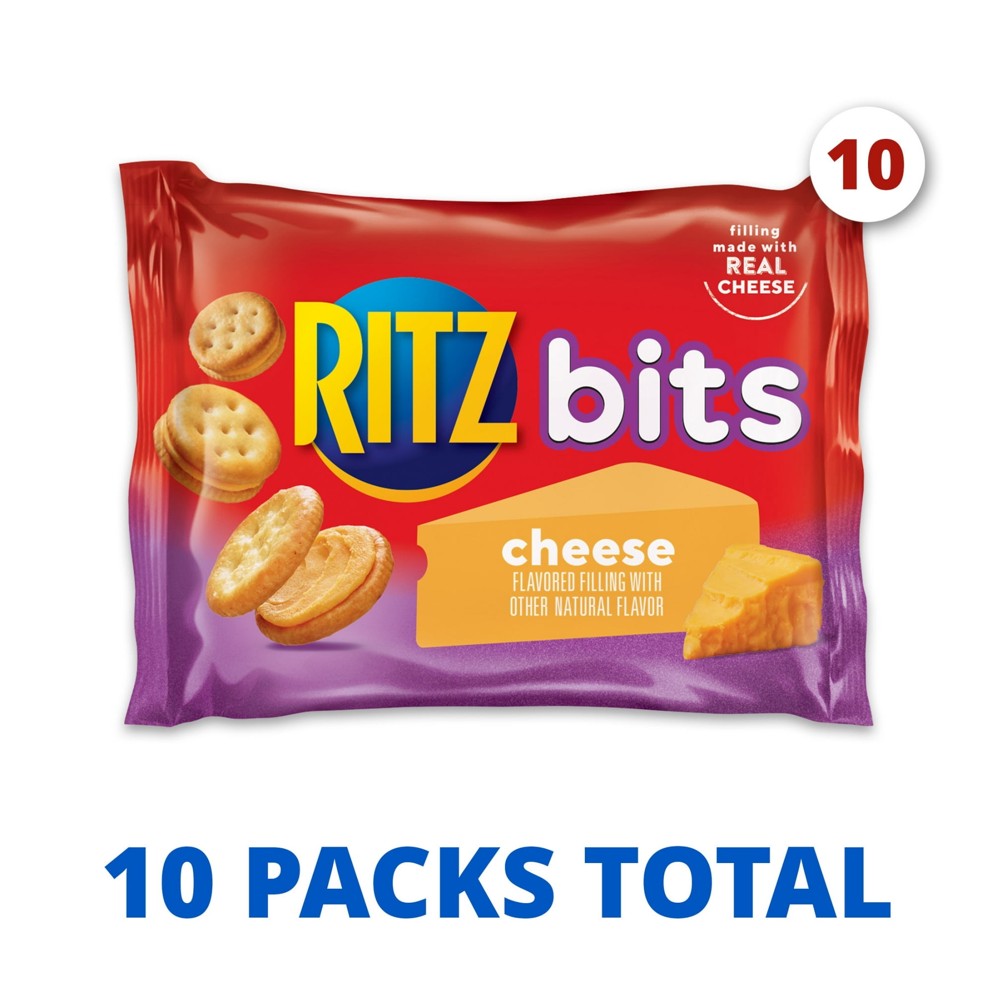 RITZ Bits Cheese Sandwich Crackers, Lunch Snacks, 10 Snack Packs School Snacks, With Olive Green Bowl By ValueNest