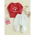 thumbnail image 3 of vera natura Baby 2Pcs Valentine’s Day Outfits Long Sleeve Sweatshirt + Solid Color Trousers Set Infant Clothes, 3 of 9