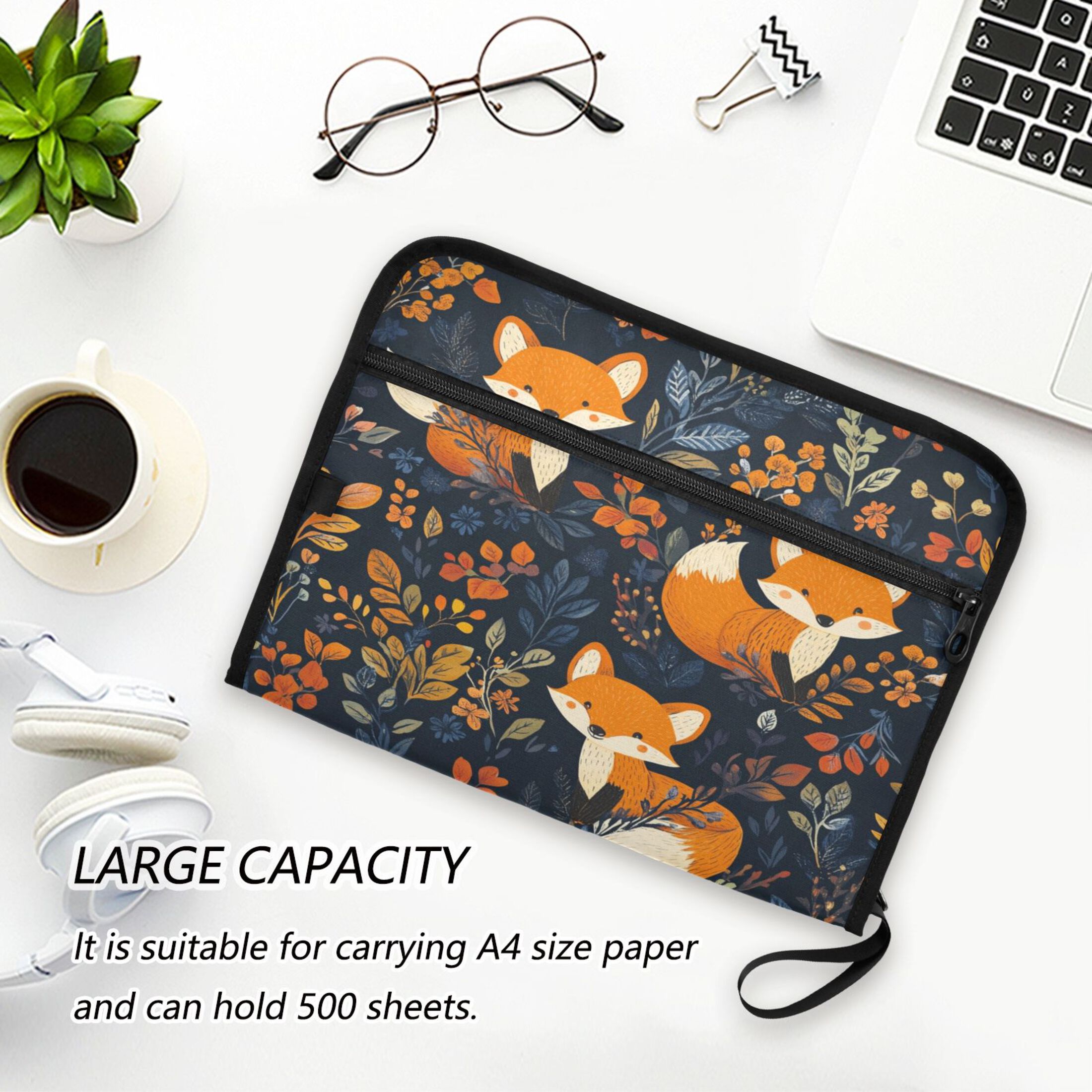 WOBOGO Cute Fox Pattern Expanding File Folder Letter Size Accordion Filing Organizer 13 Pocket Separate Organ Pocket