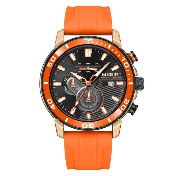 MEGIR Chronograph Luxury Quartz Military Watch Men Silicone Sports Waterproof Wristwatch Auto Date