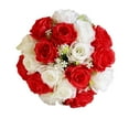 thumbnail image 2 of VerPetridure 18 Simulation Flower Roses Holding Bouquet White + Red 18Head Artificial Silk Roses Flowers Bridal Bouquet Rose Home Wedding Decor A, 2 of 2