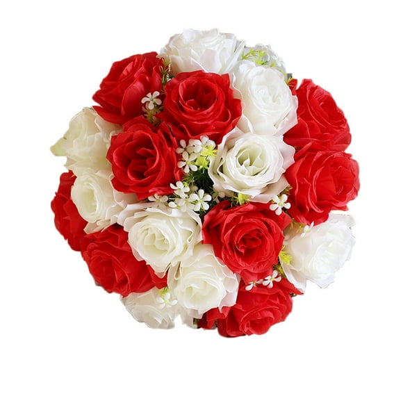 Matoen12 18-Head Silk Artificial Flowers, Simulated Globe Roses Fadeproof Faux Flowers for Handheld Bouquet, Bridal Wedding Party Floral Arrangements Home Decor