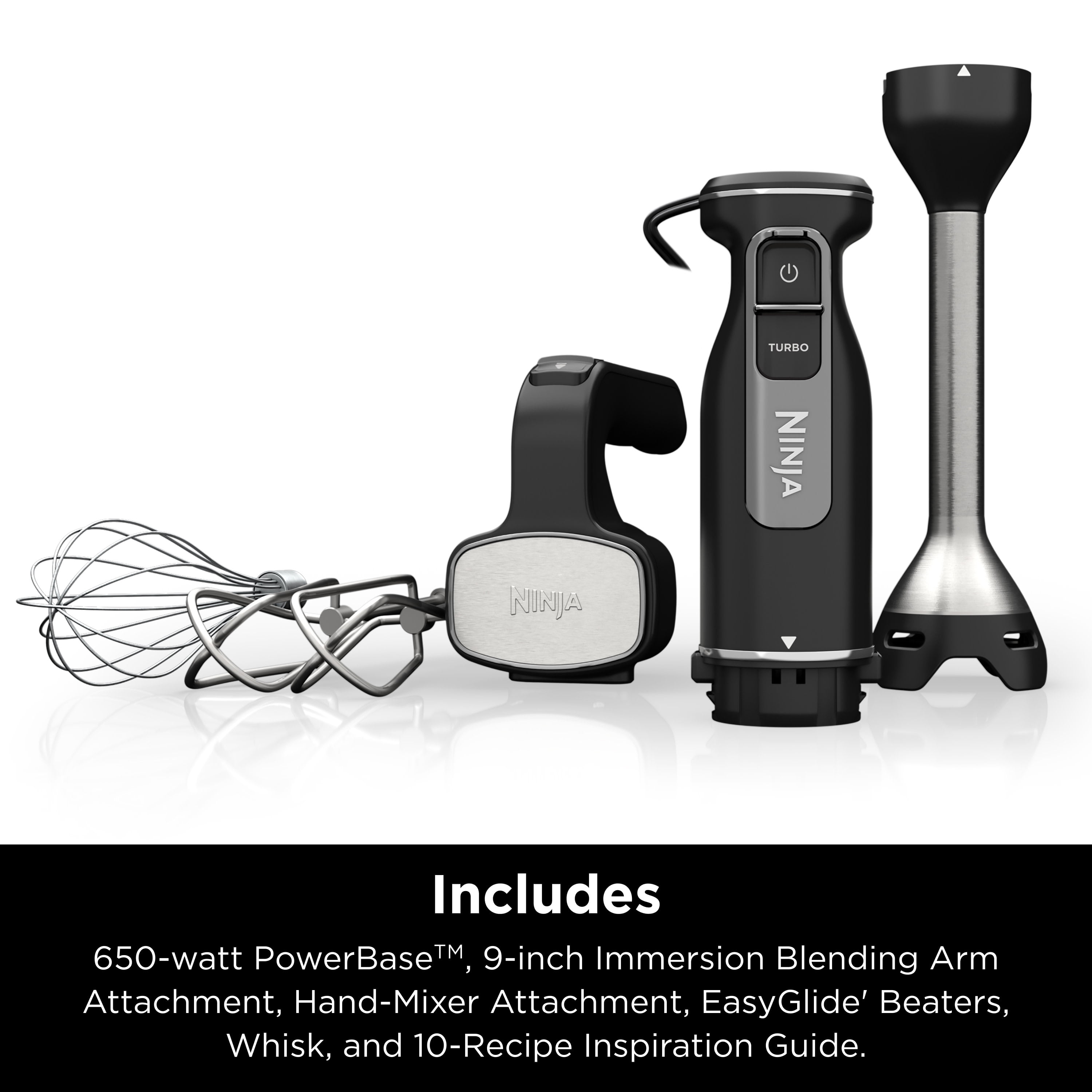 Ninja Foodi Power Mixer System, Black Hand Blender and Hand Mixer Combo  with Whisk and Beaters, 3-Cup Blending Vessel, CI100 