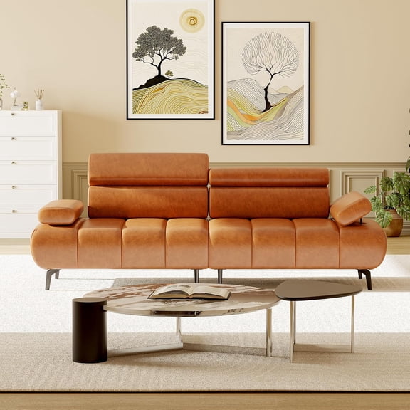 IdealHouse 86" PU Faux Leather Futon Sofa Bed, 3-Seater Convertible Couch with 6-Position Adjustable Headrests, Split Design, for Living Room, Bedroom, Brown