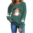 thumbnail image 2 of Womens Halloween Tops Cute Ghost Printed Crew Neck Long Sleeve Trendy Casual Loose Fall Pullover Top Army Green L, 2 of 7