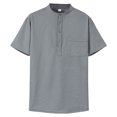 thumbnail image 4 of Miluxas Men's Henley Shirts Short Sleeve Casual Button Up Basic Pocket Tee Shirts Dark Gray L(L), 4 of 8