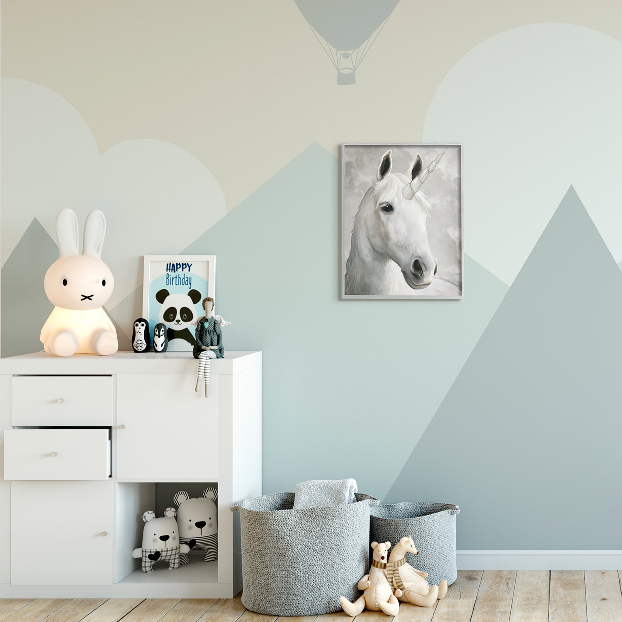 Stupell Industries Majestic White Unicorn Wild Mythical Animal Animals & Insects Painting Gray Framed Art Print Wall Art, 16 x 20