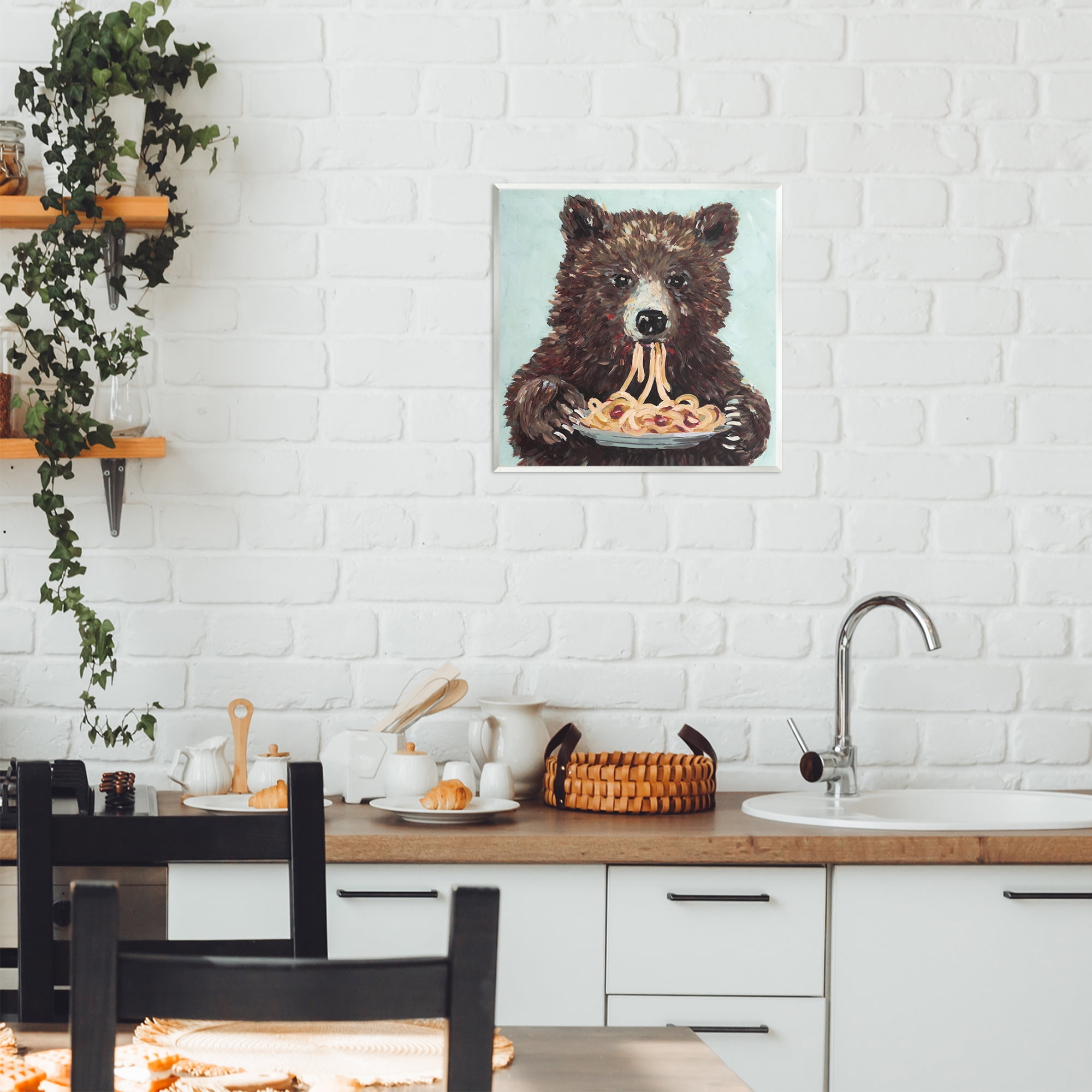 Whimsical Bear & Spaghetti Wall Plaque Art, design by Studio Bautista