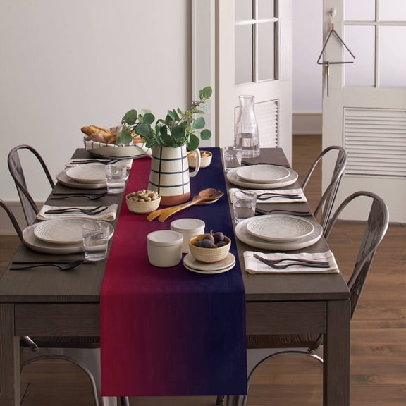 Burgundy Red Gradient Ombre Table Runner 13x36in Non-Slip Cotton Linen Table Runners, Dark Maroon Shadow Dresser Scarves TableRunner for Dinner Kitchen Dining Wedding Party