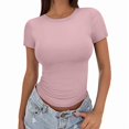 thumbnail image 3 of Women's Summer Slim-Fit Cropped T-Shirt — Solid Color, High-Stretch, Versatile, Crew Neck, Fitted Short-Sleeve Top, 3 of 6
