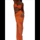thumbnail image 3 of Conjunto de 2 Piezas para Mujer, Sexy, , de Verano, con Top Fruncido y Espalda Descubierta, y Falda con Aberturas, Vestido de Noche. Color Naranja L, 3 of 7