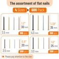 thumbnail image 3 of - Nail Assortment Kit, 600 Pcs, 4 Sizes, Assorted Colors Picture Hangers, Small Nails for Hanging Pictures, Finishing Nails for Drywall, Wood, 3 of 4