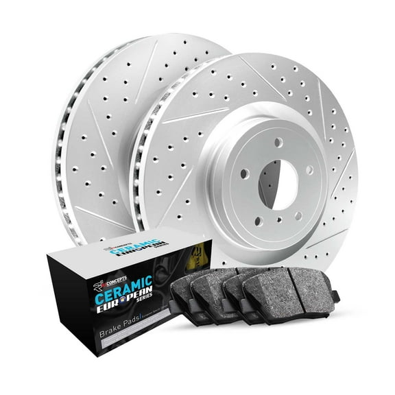 R1 Concepts Drilled and Slotted Carbon Coated Disc Brake Rotor Set with Euro Ceramic Pads WBTN1-53008