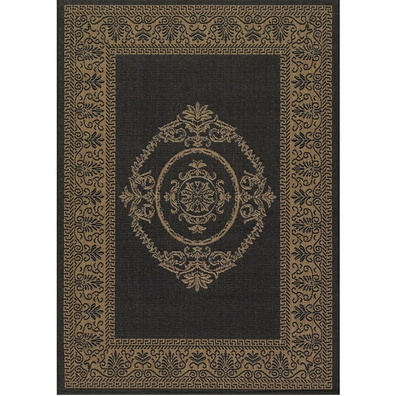 Couristan 2.25' x 7.75' Medallion Rectangular Area Throw Rug Runner - Black and Brown
