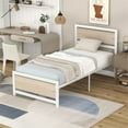 thumbnail image 3 of Bellemave Industrial Twin Bed Frame, Metal Platform Bed with Wood Headboard and Footboard, Rustic White, 3 of 11