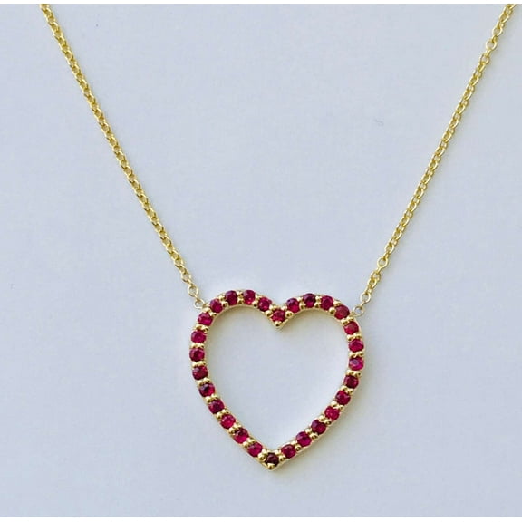 1CT Red Ruby 925 Silver Women's Open Heart Pendant 14k Yellow Gold Plated