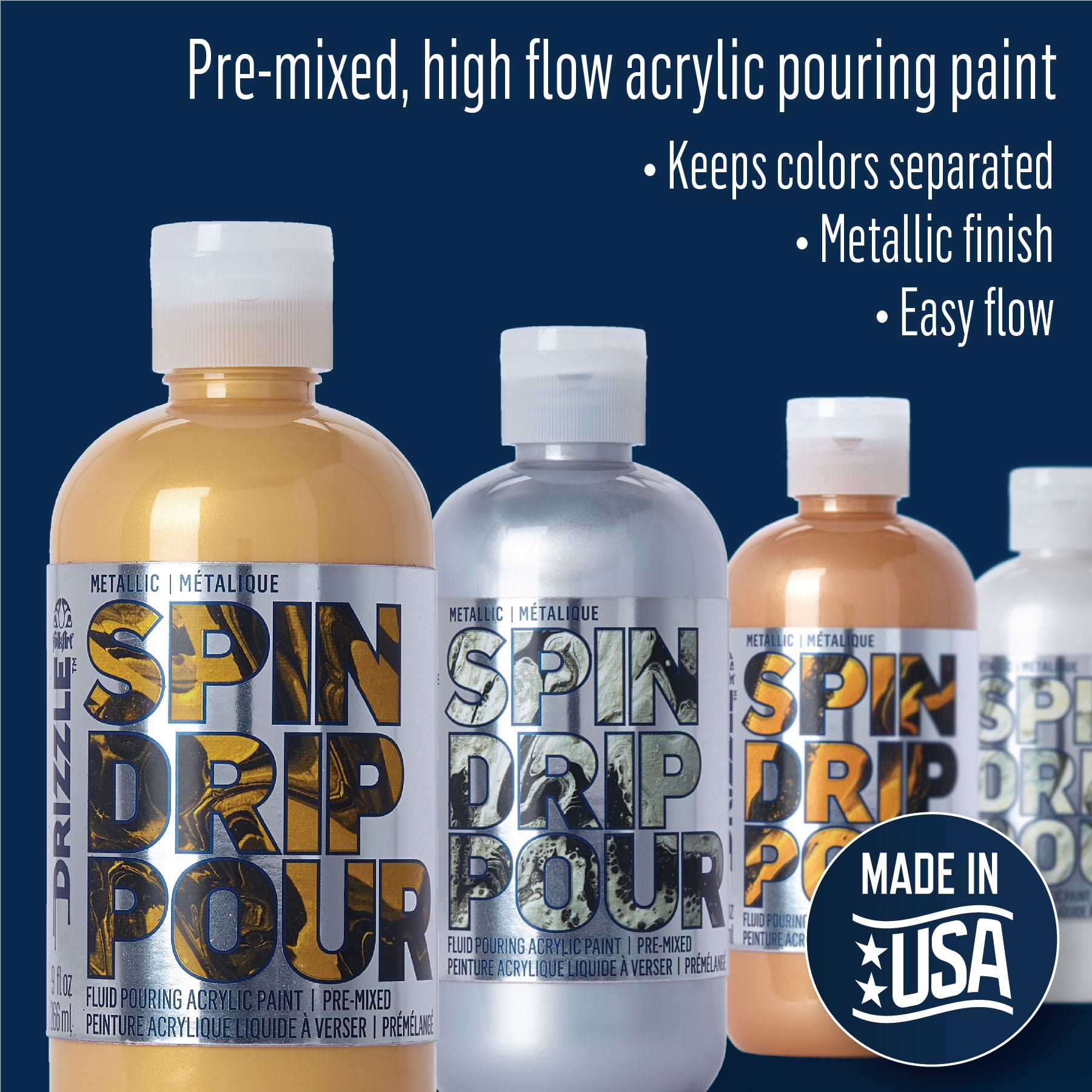 GenCrafts Metallic Acrylic Pouring Paint Set - 12 Pre-Mixed Colors, 2 Oz Bottles, Non-Toxic For Canvas & Crafts