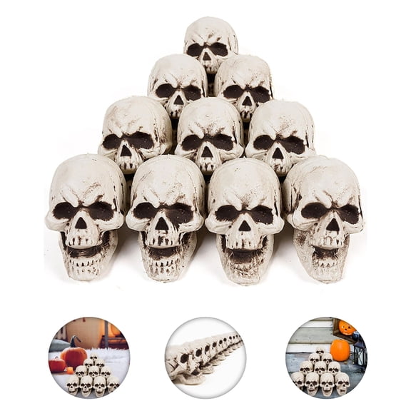 huayou 10 Pack 2.7 Inch Halloween Mini Skull Decorations, Realistic Skeleton Head Ornaments, for Indoor Outdoor Home Table House Holiday Party Decor