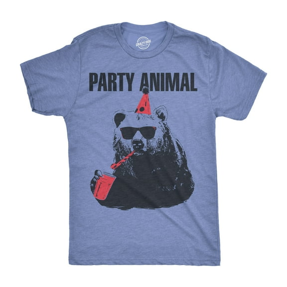 Mens Party Animal Funny Bear Tee Birthday Shirts Hilarious Party Time Novelty T shirt Graphic Tees