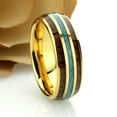 thumbnail image 3 of Men's Women's Tungsten Wedding Band Engagement Ring 8mm Yellow Gold IP Plated with Rosewood & Crushed Turquoise Inlay, 3 of 4