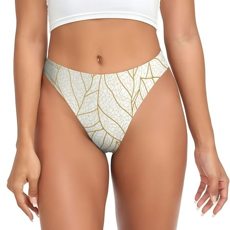Rateoe Elegant Gold Leaf Pattern Pattern Seamless Women Underwear Thongs No Show Ladies Thong No Line Breathable Comfortable Panties Undies for Women-Medium
