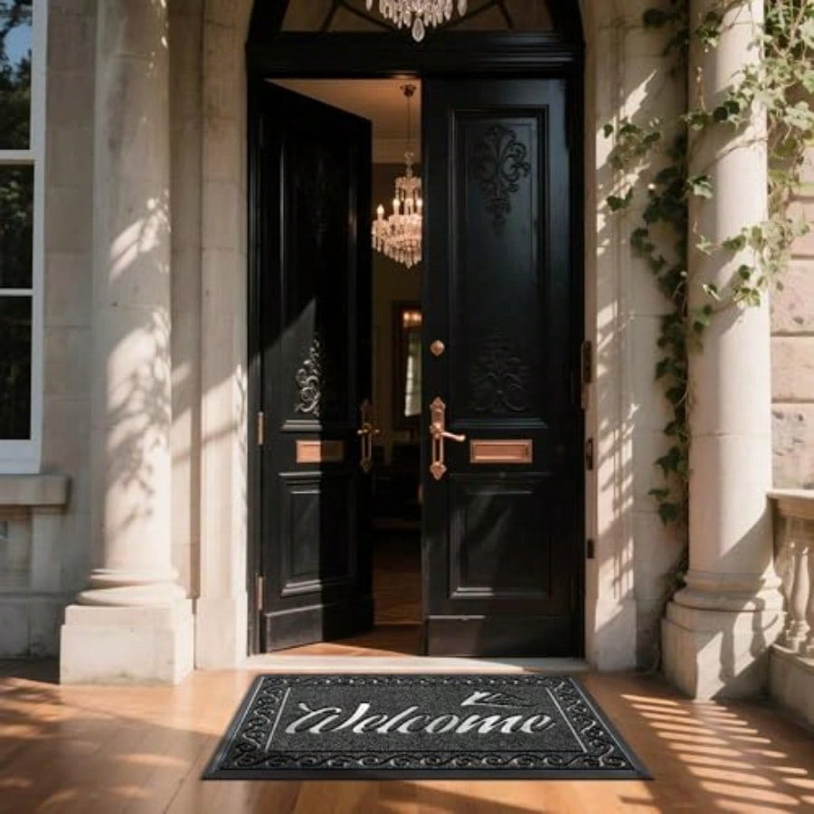 Welcome Mat Heavy Duty Sturdy Door Mats For Home Entrance Outdoor Indoor Front Doormat For Outside Patio Floor Entry Porch Garage Office Waterproof Low Profile 47X32 Inches Black