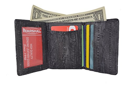 Eel Skin Wallet Black Leather TriFold ID Holder Credit Cards Mens Durable New