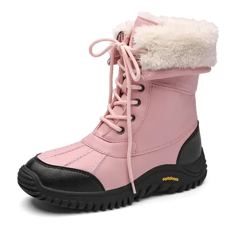 

Women‘s Snow Boots Fleece Warm Lace Up Round Toe Faux Leather Solid Platform Shoes Women‘s Footwear