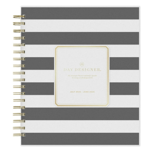 2025-2026 Day Designer Daily/Monthly Academic Planner, 8" x 10", Rugby Stripe Black Frosted, July 2025 To June 2026, 137885
